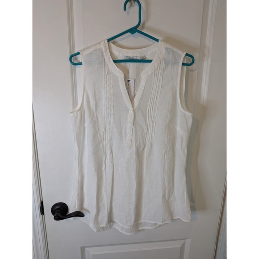 Notations Womens White Pintuck Sleeveless‎ Henley Blouse RJU0684 Medium NWT